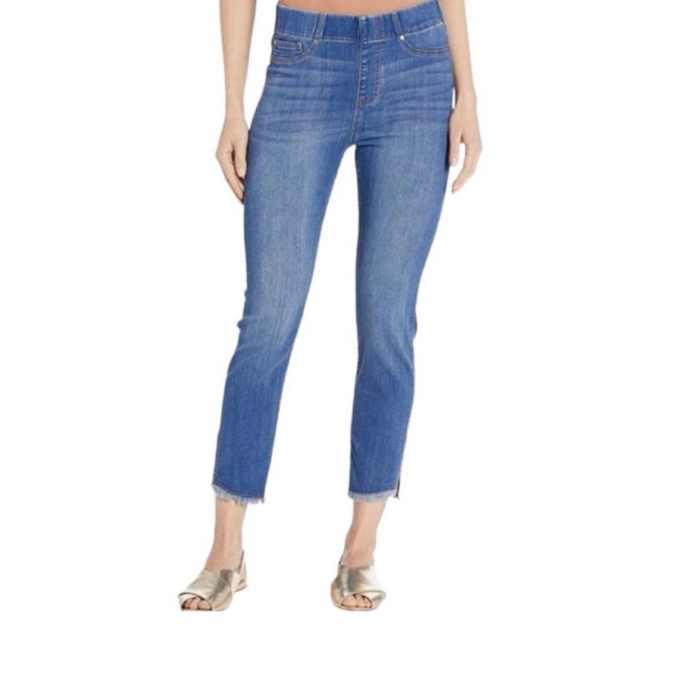 LIVERPOOL | The Skinny Crop Raw Hem Pull On Stretch Blue Denim Jeans Sz 12P